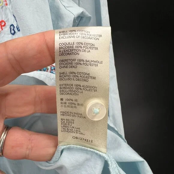 Maeve Anthropologie top Blue Bon Voyage Clarissa Button Down embroidered shirt 2 - Picture 12 of 15